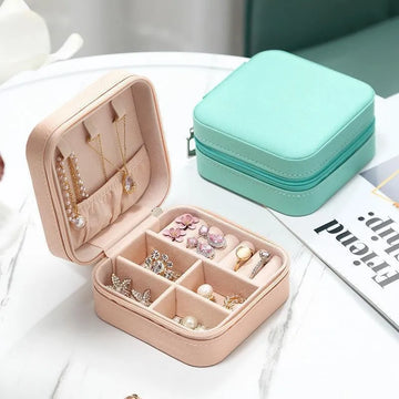 Mini leather jewelry organizer box