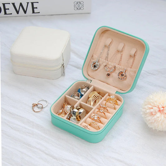 Mini leather jewelry organizer box